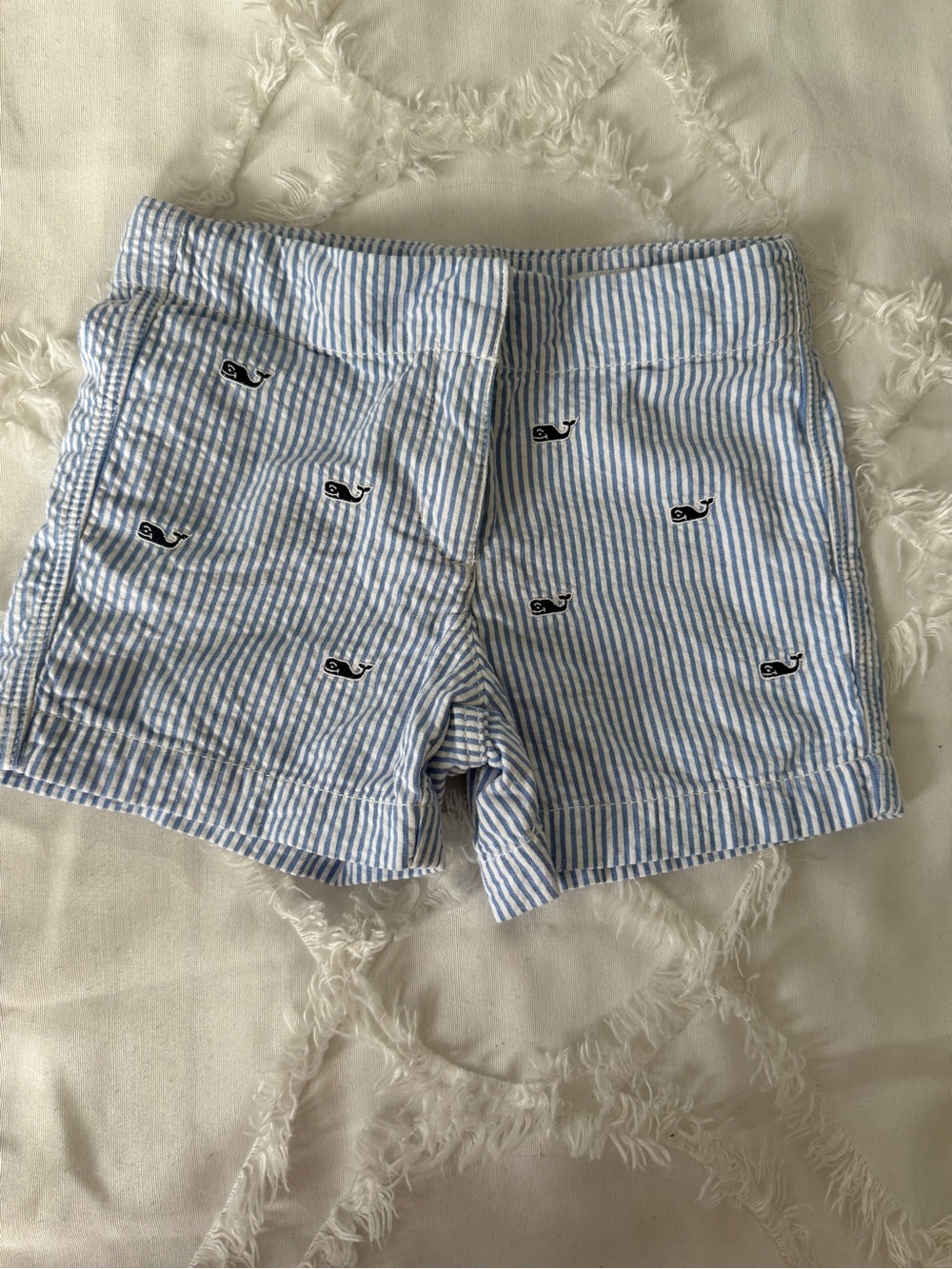 Kids Vineyard Vines Blue & White Striped Whale Embroidered Bermuda Shorts